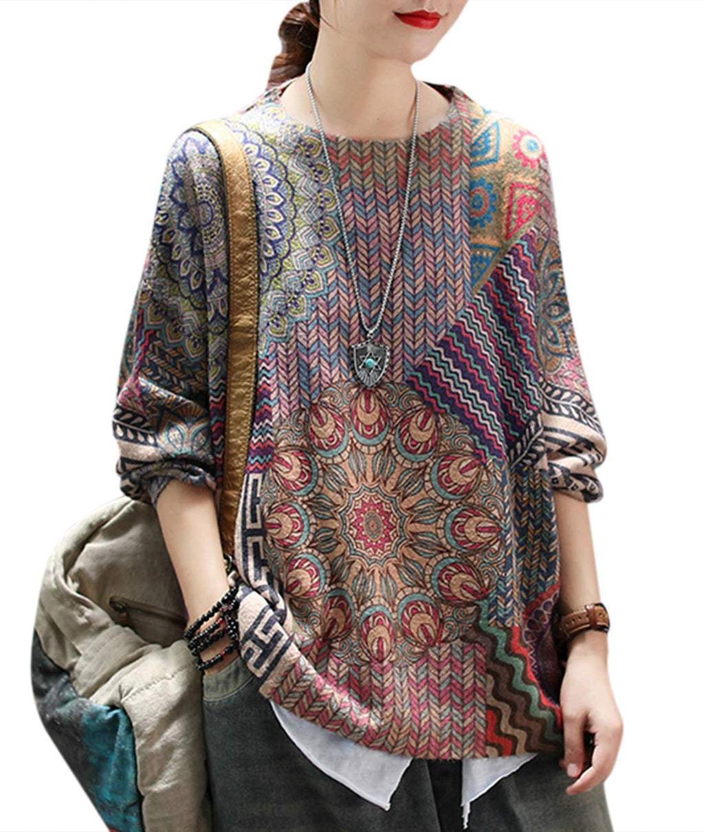 YESNO Women Sweater Graphic Oversized Pullover Sweaters Casual Loose Long Sleeve Knit Tops 2XL S01 CR27