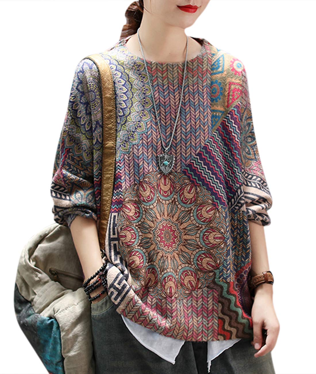YESNO Women Sweater Graphic Oversized Pullover Sweaters Casual Loose Long Sleeve Knit Tops 2XL S01 CR27