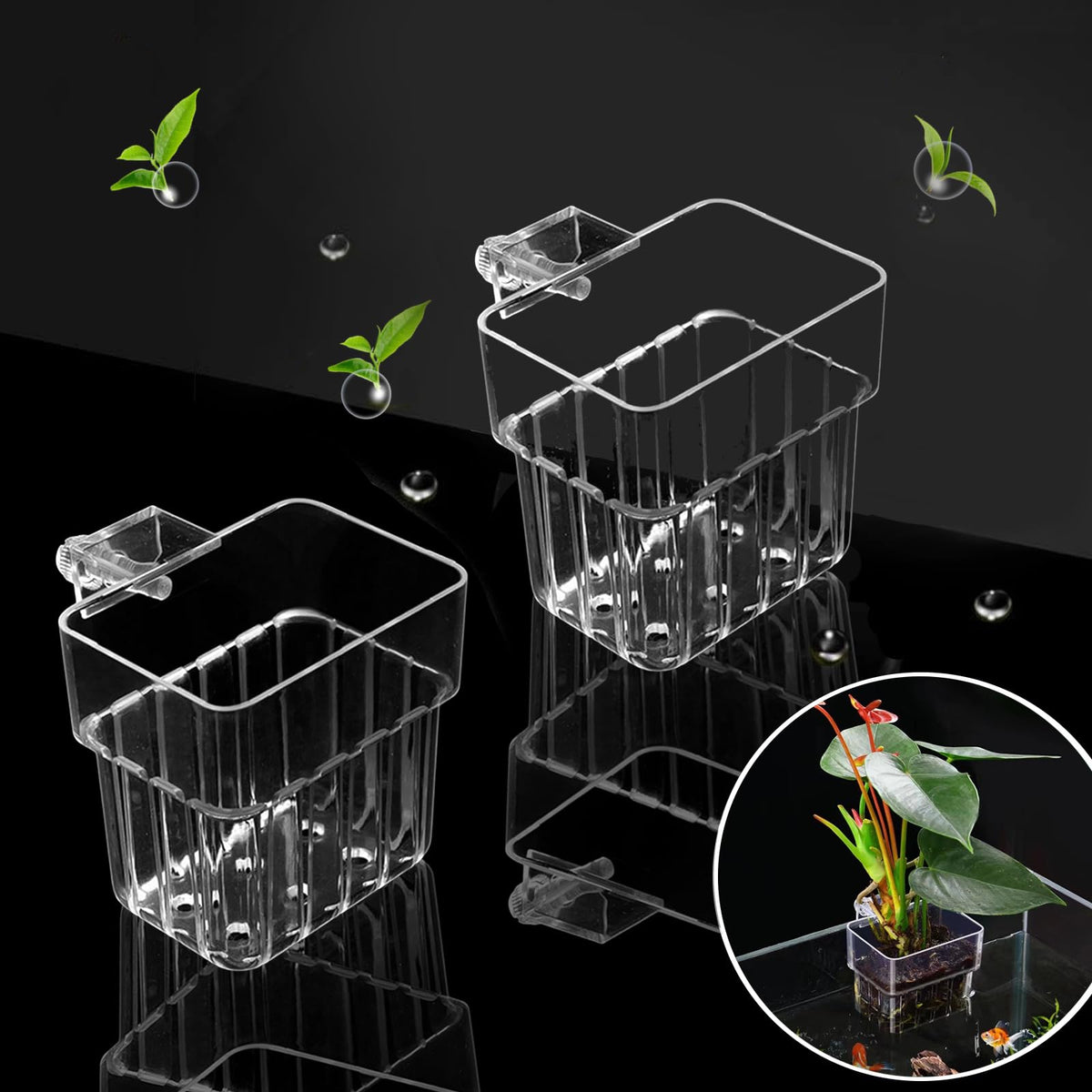 GLEFLE 2 PCS Aquarium Plant Holder Top Hanging Fish Tank Plant Pot Aquarium Planter Cups for Water Feature Decoration