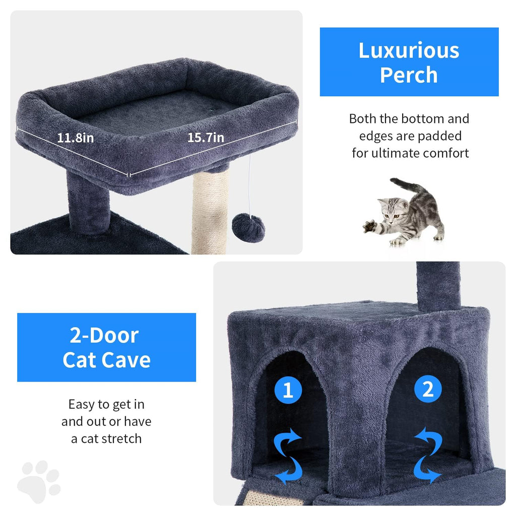 Cat Tree Tower, 36.4" Small Cat Tower for Indoor Cats with Cat Scratching Post with Bed, Cat Condo, Hang Ball, Multi-Level Cat Climbing Tower Cat Trees Cat Furniture Activity Center, Dark Grey