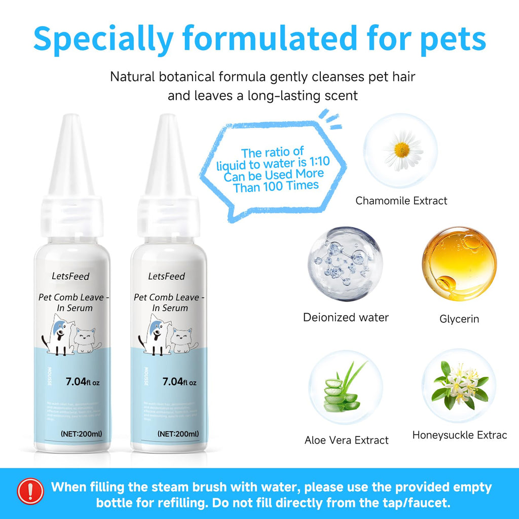 LetsFeed Pet Steam Brush for Dogs & Cats, 3-in-1 Shedding Grooming Tool