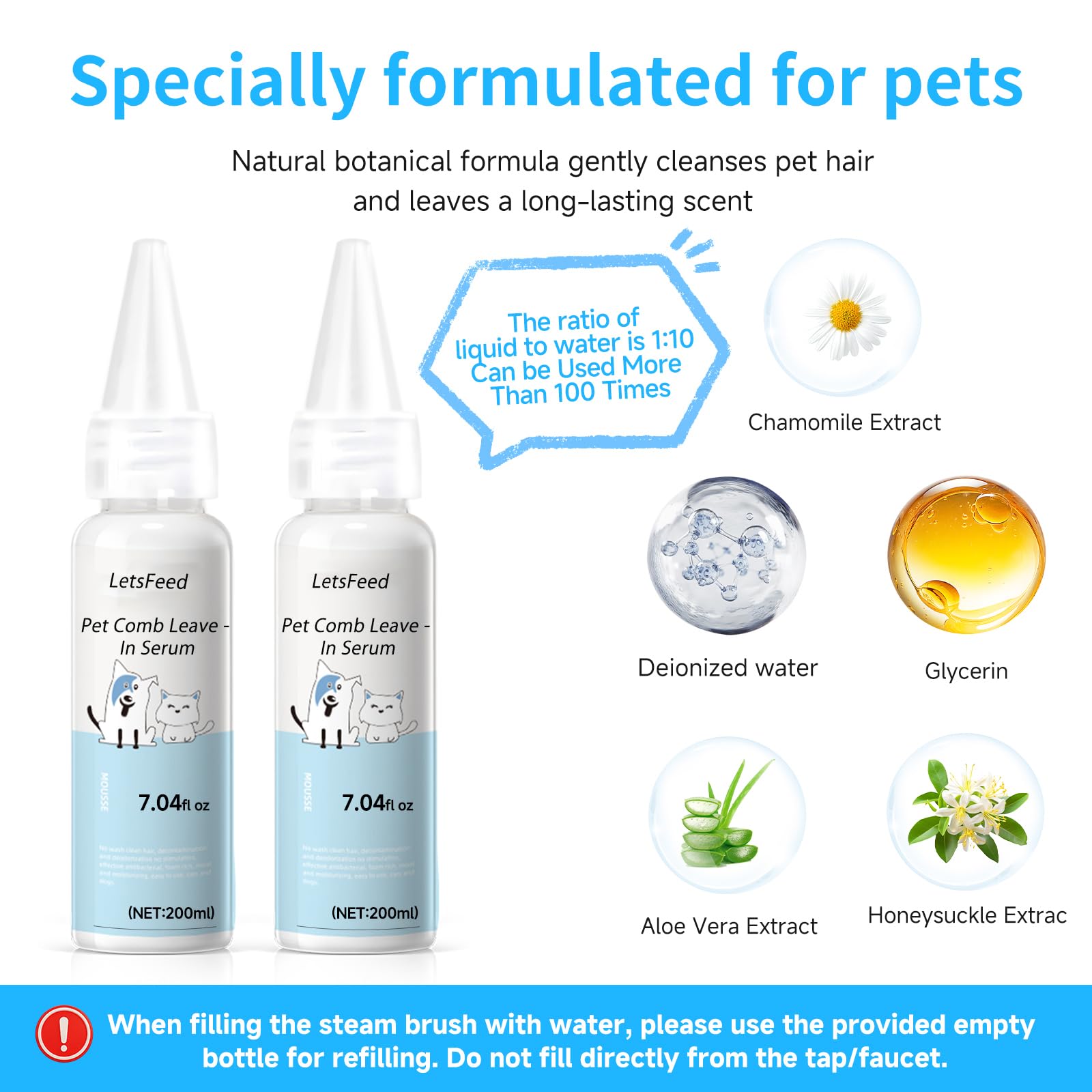 LetsFeed Pet Steam Brush for Dogs & Cats, 3-in-1 Shedding Grooming Tool
