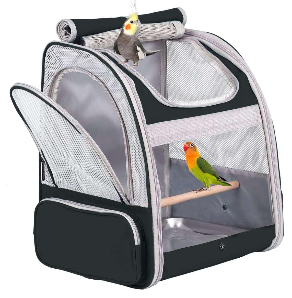 ORIZZP Portable Small Bird Travel Carrier Cage with Stand Perch, Bird Carrier to Carry Parakeet Budgies Parrot Cockatiel Conure Outdoor, Front Clear Window with Floral Printing