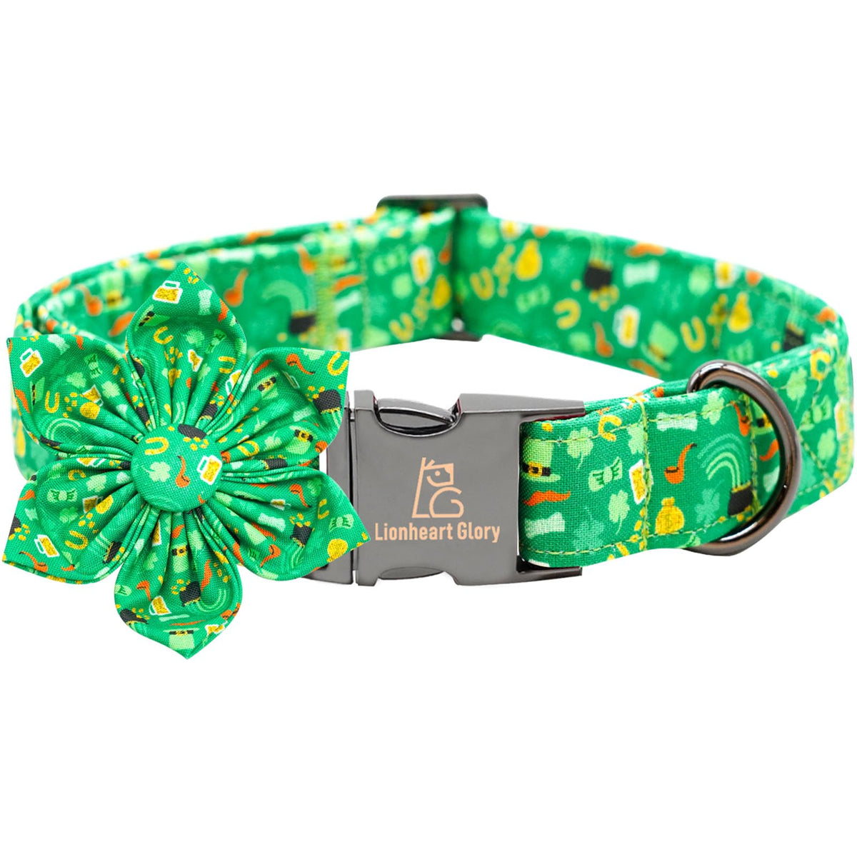 Lionheart Glory St. Patrick's Day Dog Collar, Dog Collar with Flower, Cute Floral Pattern Pet Collars Adjustable Pet Collars for Large Dogs