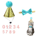 Christmas Pet Party Jazz Hat and Blingbling Bow Tie Breakaway Collar Set, Adjustable Headband for Kitten Puppy Small Dogs Cats (Light Blue+Number)