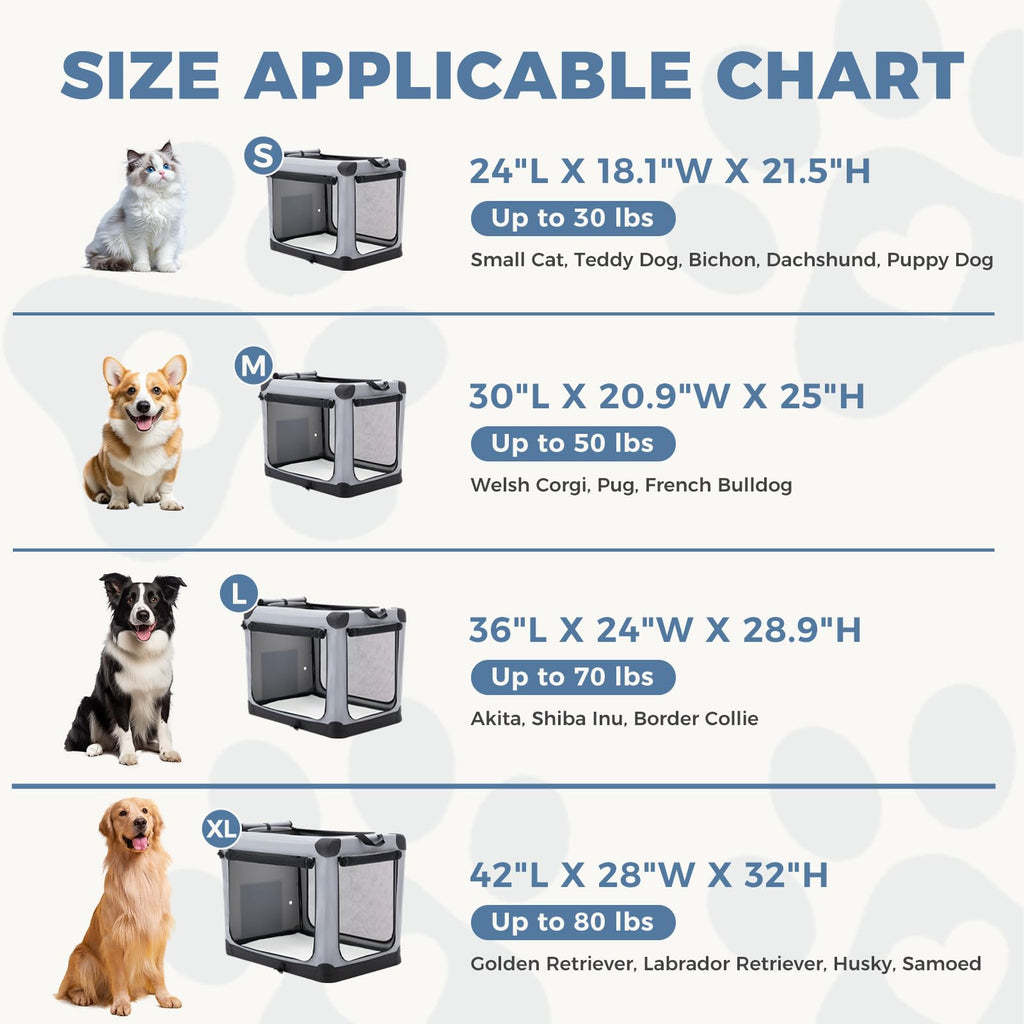 DUMOS Soft Dog Crate 24 Inch, Small Foldable Outdoor Cat Carrier