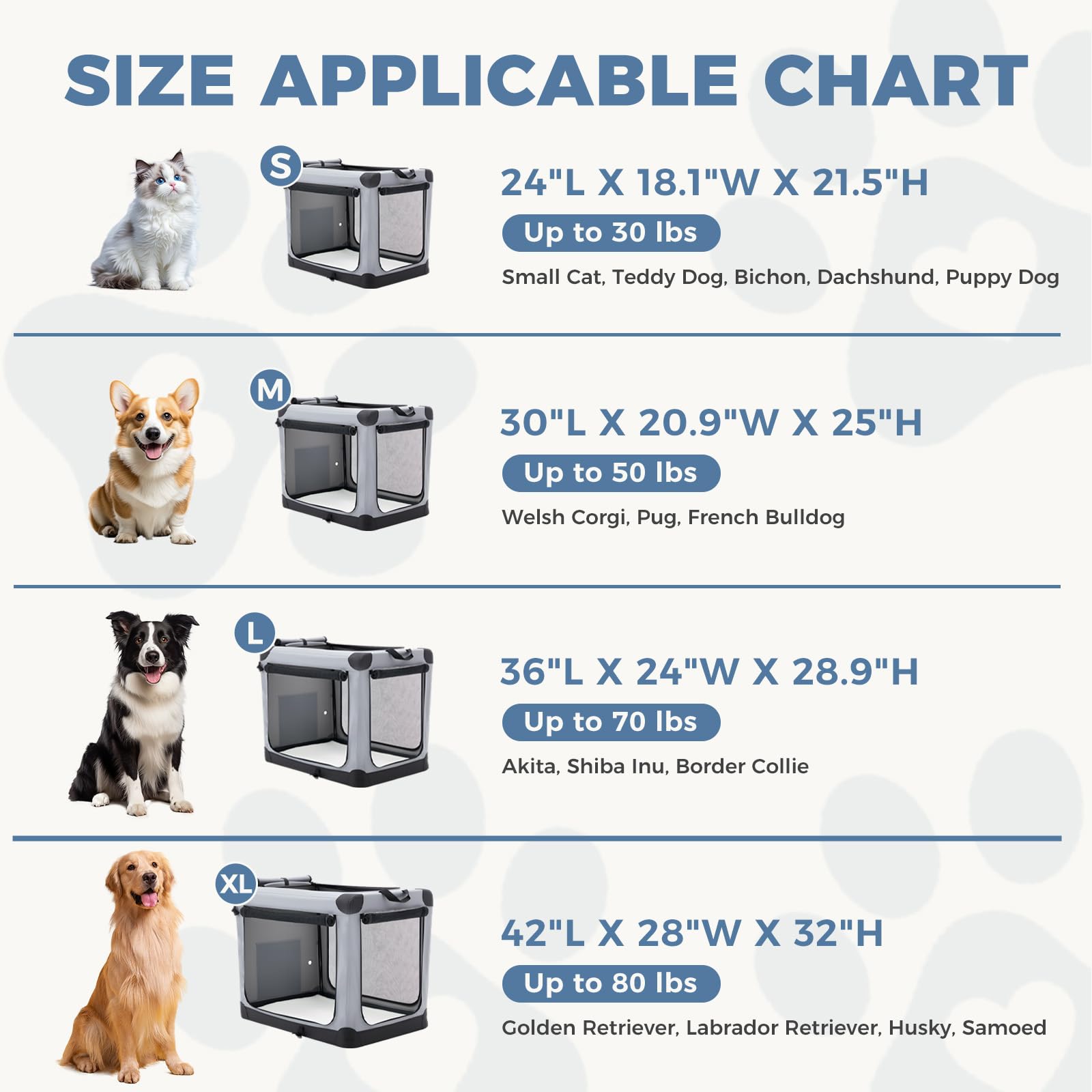 DUMOS Soft Dog Crate 24 Inch, Small Foldable Outdoor Cat Carrier