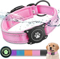 Airtag Dog Collar with Waterproof Air Tag Holder, Luminous Reflective, Soft Padded, Adjustable Nylon Pet Collar for Small Medium Large Heavy Duty Dogs,Pink, L