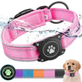 OKVSKO Airtag Dog Collar with Waterproof Air Tag Holder, Luminous Reflective, Soft Padded, Adjustable Nylon Pet Collar for Small Medium Large Heavy Duty Dogs,Pink, S
