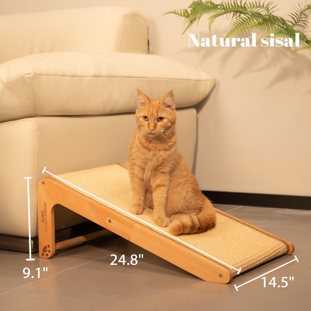 CHEERHOME PETS Sisal Cat Scratcher Ramp for Indoor L-Shape Solid Wooden