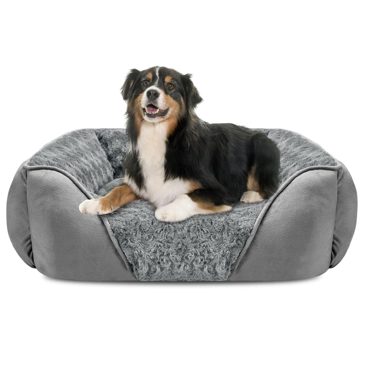 INVENHO Large Rectangle Orthopedic Dog Bed for Medium Small Dogs, Washable Soft Calming Puppy Sleeping Cuddler With Anti-Slip Bottom L(30"x24"x9")