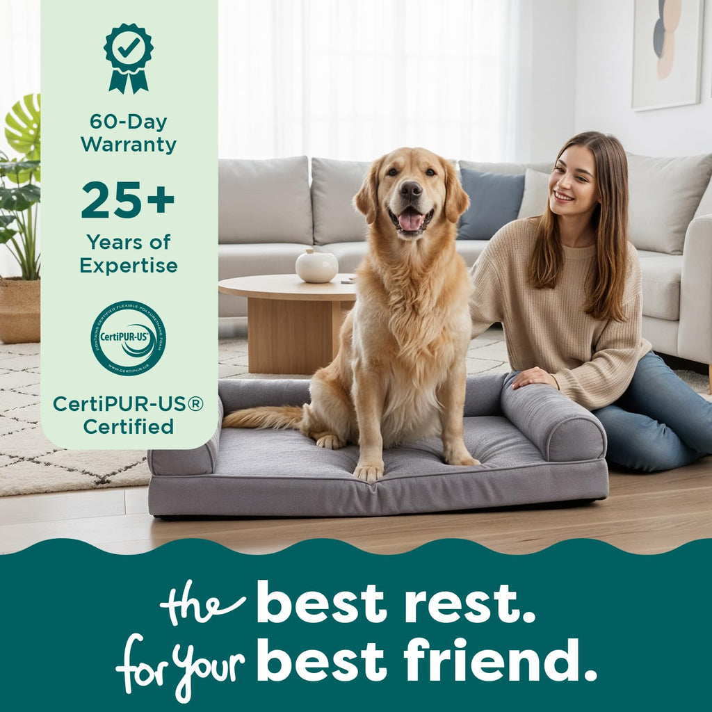 FurHaven Orthopedic Dog Bed For Large Dogs, Sofa Contour Mattress with Solid Orthopedic Foam Slab for Joint Support, Removable Washable Cover, Jumbo Plus XXL, Faux Fur, Charcoal