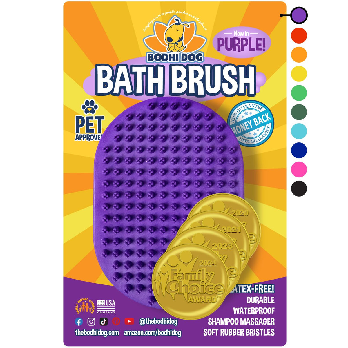 Bodhi Dog Shampoo Brush - Pet Grooming & Bath Supplies for Dogs and Cats - Bath Brush for Long & Short Hair - Premium Scrubber for Shower, Showerhead, Sprayer & Bathing (One Pack, Purple)