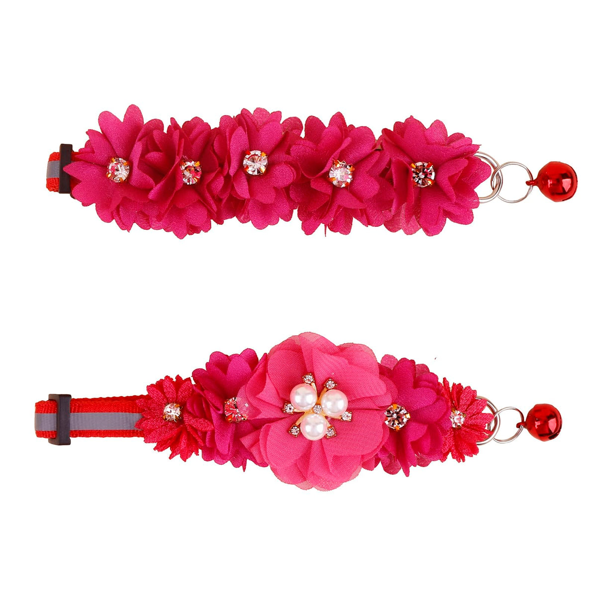 2 Pack Cat Collar Pink Floral with Bell and Removable Flower Bowtie Breakaway Adjustable Cat Collar for Girl Kitten Puppy Small Cats Dogs Daily Decoration (XQ102-3)