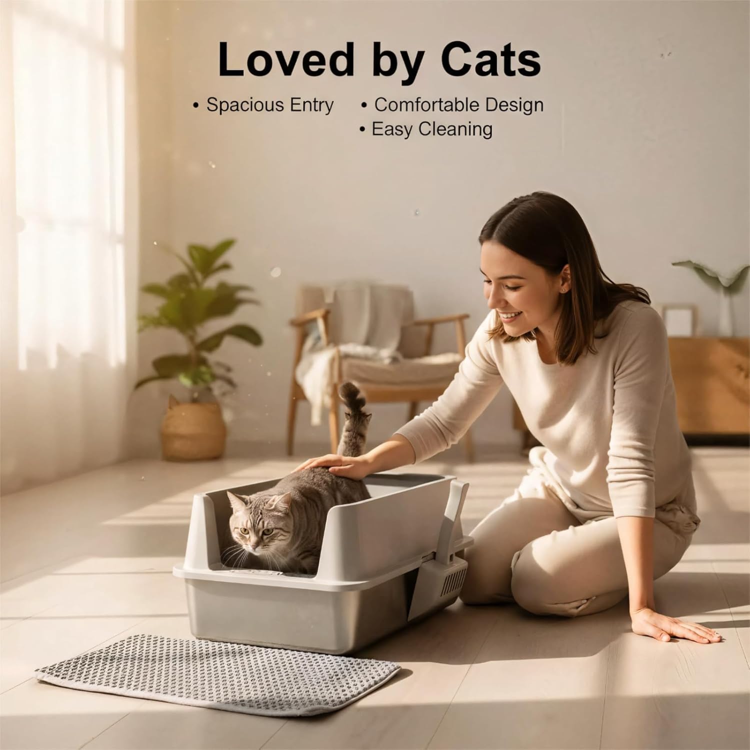 2PACK Stainless Steel Cat Litter Box with Lid, XL Metal Litter Box