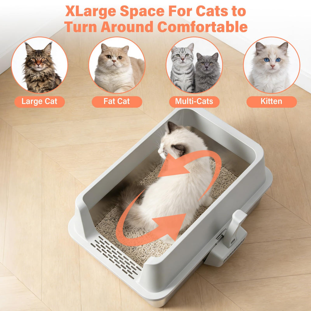 2PACK Stainless Steel Cat Litter Box with Lid, XL Metal Litter Box