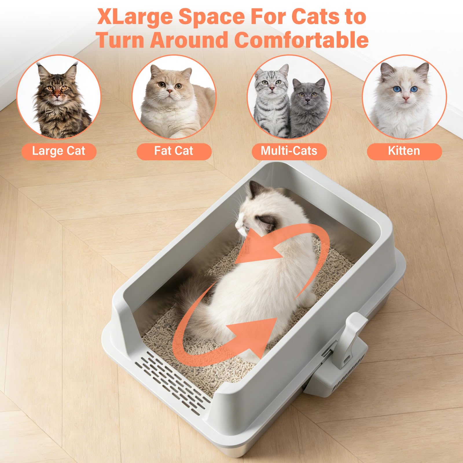 2PACK Stainless Steel Cat Litter Box with Lid, XL Metal Litter Box