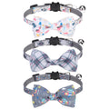VKPETFR Breakaway Cat Collar with Removable Bow Tie and Bell, Cute Multi-Style Patterns, 3 Pack Safety Buckle Kitten Collars, Adjustable Pet Collar for Boy Cats Puppy (Gray)