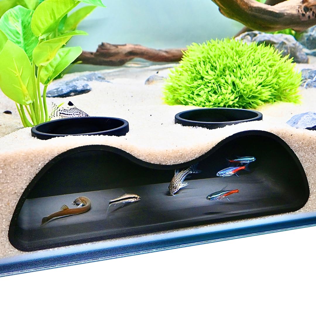 Aquarium Underground Tunnel Cave Natural Curve Two Hole | Viewing Fish & Shrimp Under Gravel Tunnel | Fish Tank Decor Decoration Hideout Perfect for Corydora Catfish, Kuhli Loach, Pleco (White)