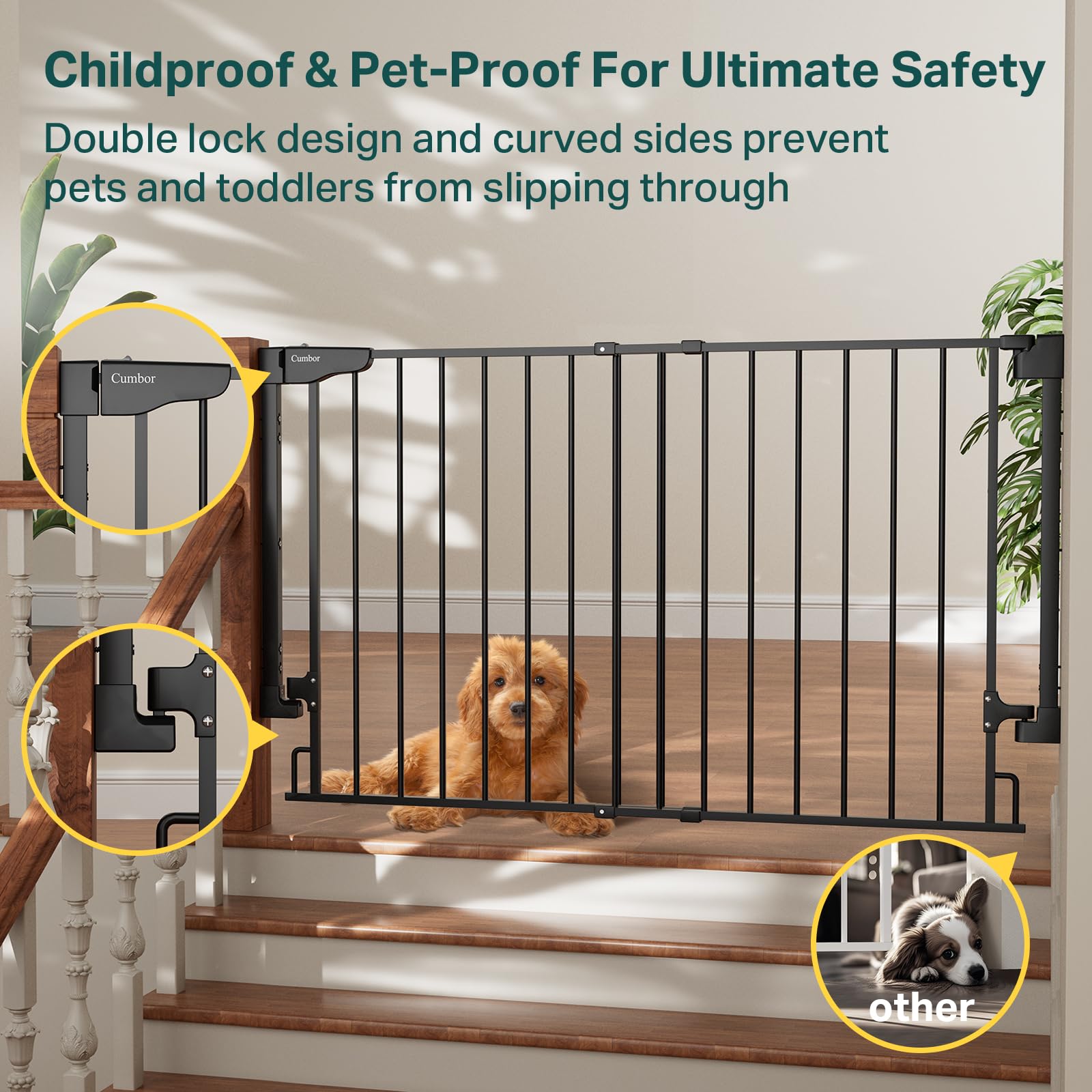 Cumbor Expandable 31.6-48" No Bottom Bar Baby Gate for Stair, Wide Dog Gate