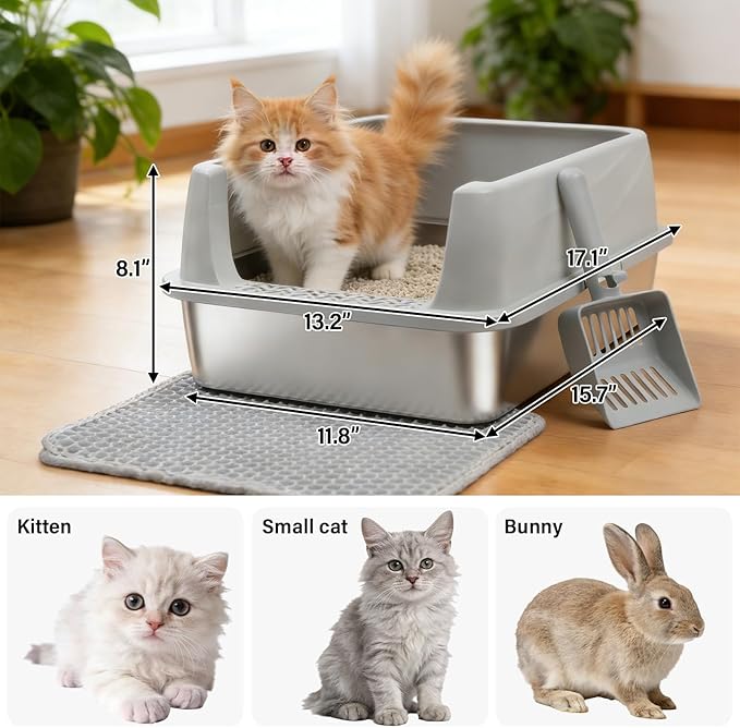 Exovyn Stainless Steel Litter Box with Lid,Kitten Litter Box for Small Cats