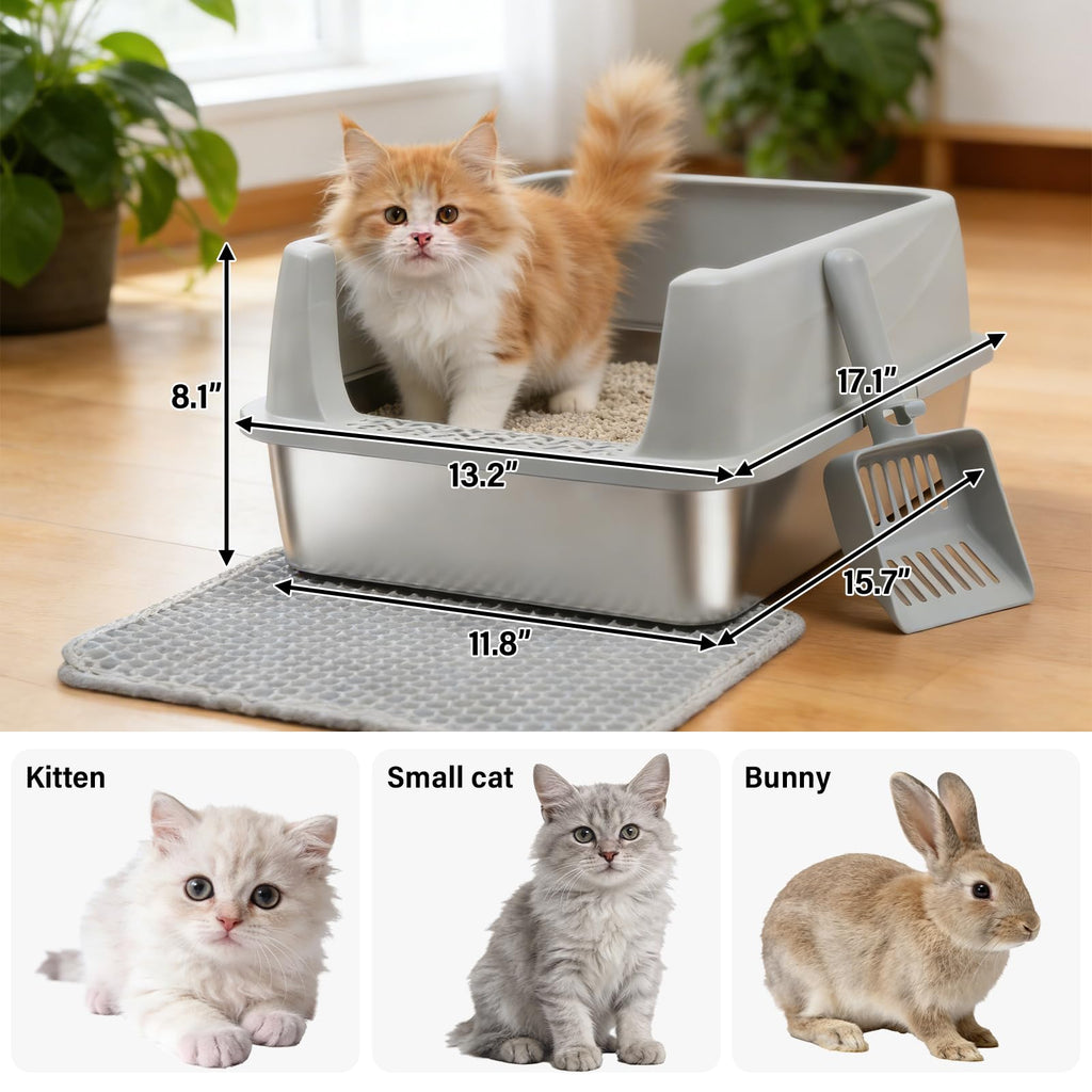 Exovyn Stainless Steel Litter Box with Lid,Kitten Litter Box for Small Cats