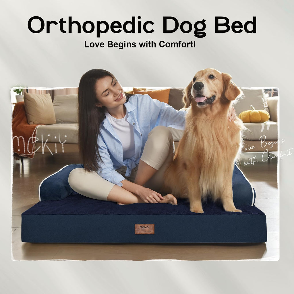 MEKIY Orthopedic Waterproof Dog Bed with Bolster for Extra Large Size Dogs