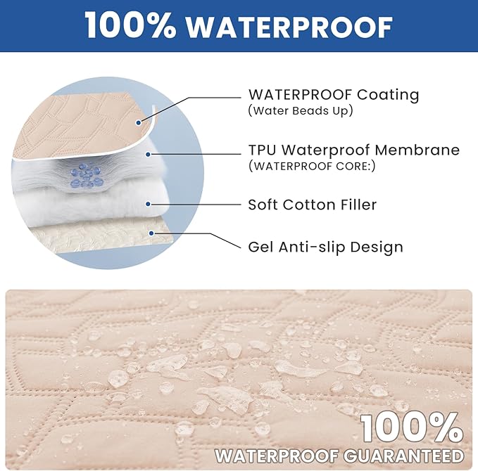 Waterproof Dog Blanket, Non-Slip Soft Pet Bed Cover, Couch Cover for Dogs Washable, Protects Sofa, Furniture, Crate, Car, Tear Resistant Leakproof Pet Blanket (82x82 Inch, Beige)