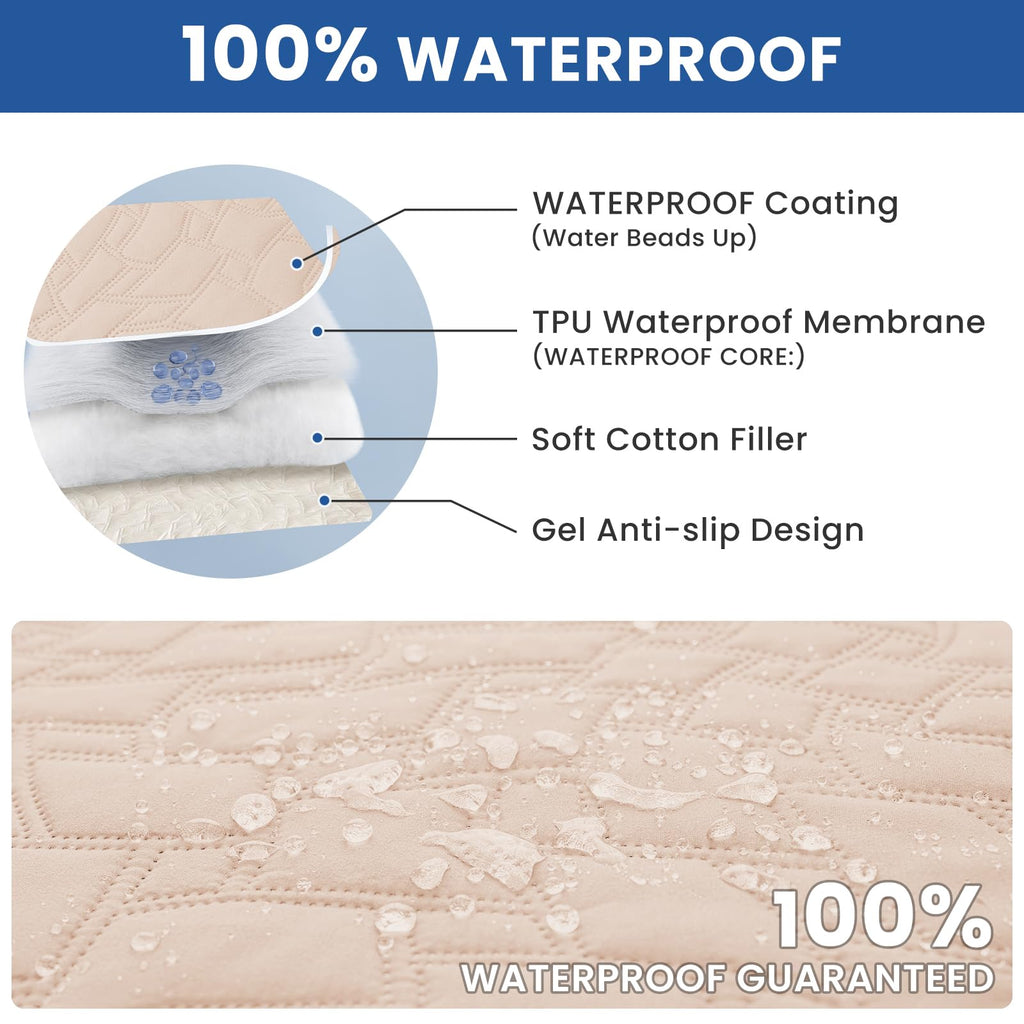 CYCMACO Waterproof Dog Bed Cover, Non-Slip Dog Blanket for Couch, Couch Covers for Dogs Washable, Pet Blanket for Furniture, Pet Bed Mat for Sofa, Car, Pet Supplies (52x82 Inch, Beige)