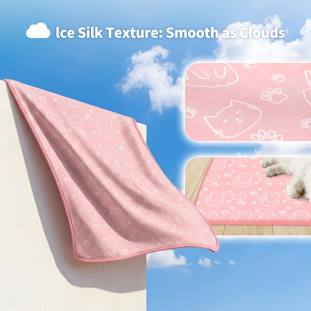 NWK Pack of 4 Pet Cooling Mat Q-Max>0.345 for Dogs & Cats (Pink Cat, M)