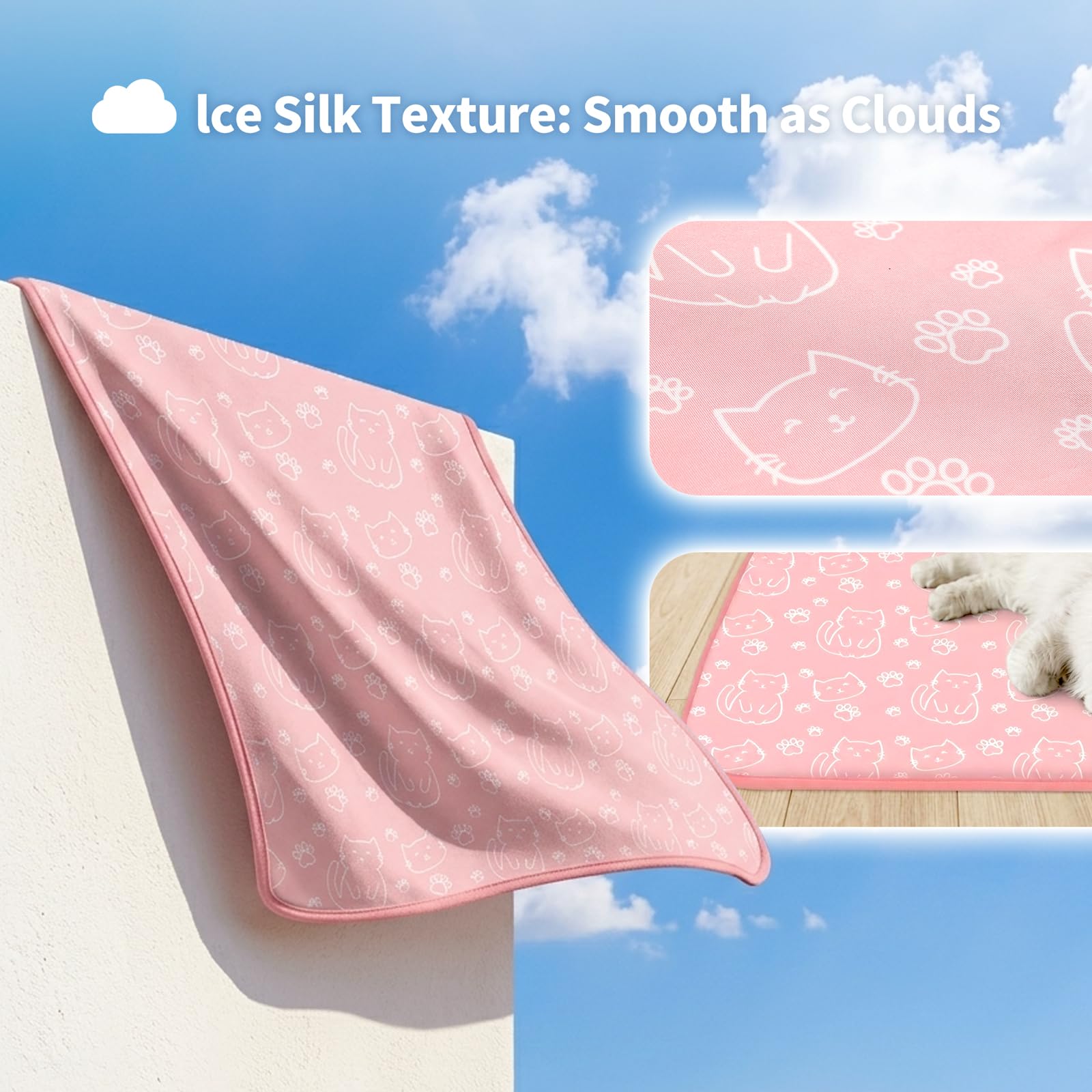 NWK Pack of 4 Pet Cooling Mat Q-Max>0.345 for Dogs & Cats (Pink Cat, M)