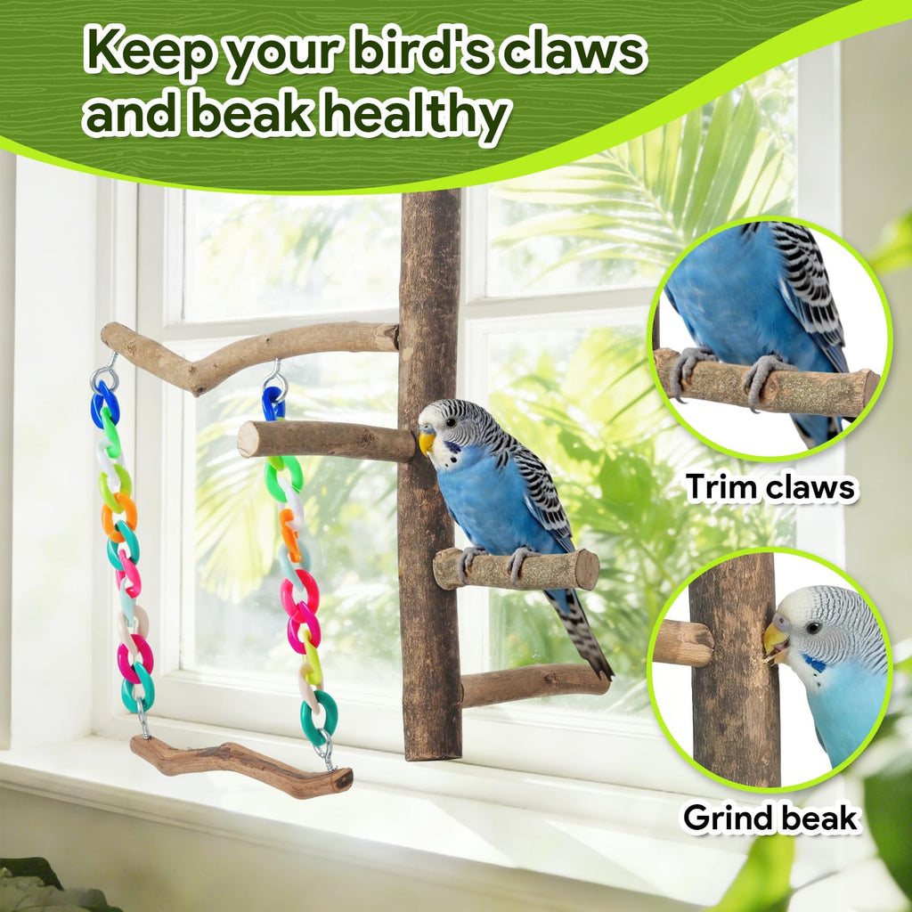 Matutinus Bird Toys, Bird Swing Toys with Perch Stand, Cage Accessories for Budgies, Parakeets, Cockatiels & Other Small Birds