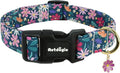 Astdogio Dog Collar for Medium Dogs, Spring Dark Green Dog Collars with Flowers Pattern, Adjustable Cotton Dog Collars, Cute Girl or Boy Dog Collar Ideal for Gifts,Pet Accessory