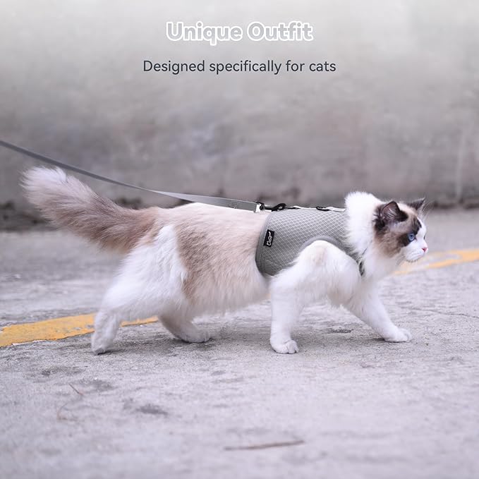 Cat Harness and Leash Set for Walking Escape Proof, Grey, Extra Large