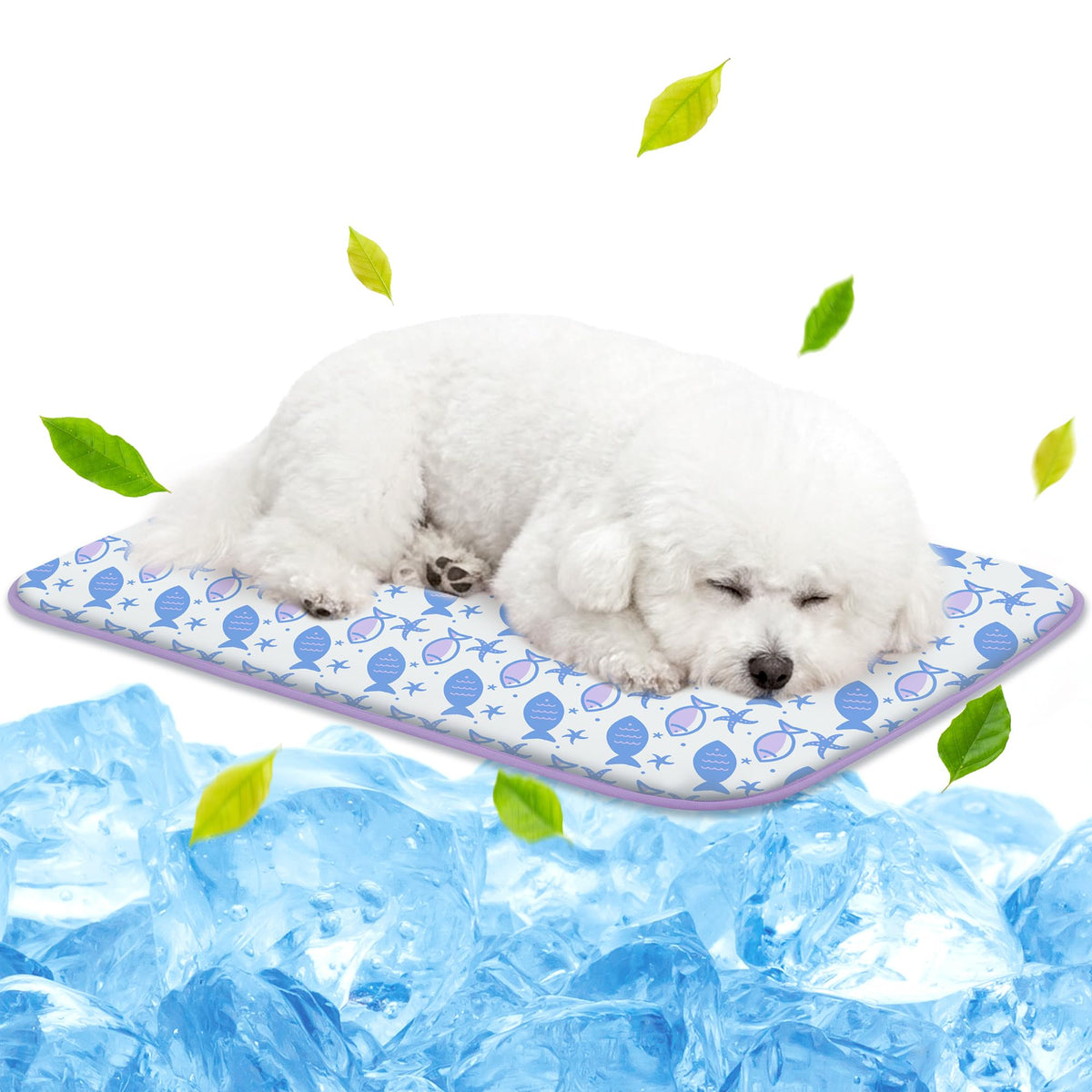 NWK Pet Cooling Mat Q-Max>0.345 Fabric for Dogs & Cats (Purple Fish, Large)