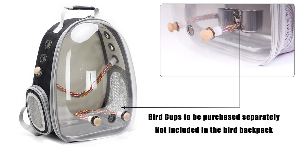 Bird Traval Carrier Cage, Clear Space Capsule Astronaut Backpack to Carry Parakeet Cockatiel Parrot with Metal Tray Bird Feeder Wood Perch, Vet Transport Bag