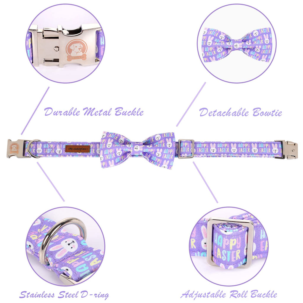 ·MR. CHUBBYFACE· Easter Dog Collar Rabbit Puppy Collar with Bow, Adjustable Pet Collar Bowtie for Small Medium Large Dogs