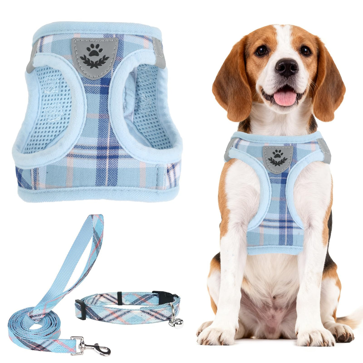 PUPTECK Christmas Dog Harness, Collar and Leash Set No Pull for Small Sized