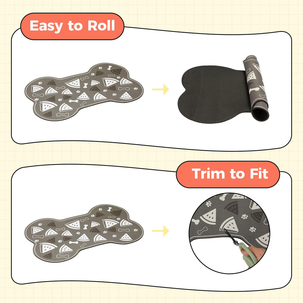 TORJOY Dog Food Mat, 0.15” Thickened Super Absorbent Pet Feeding Mat for Food and Water, Fruit Donut Pattern Cat Placemat, Quick Dry Non-Slip Dog Bowl Mat, Water Splash Proof（Medium Watermelon Grey）