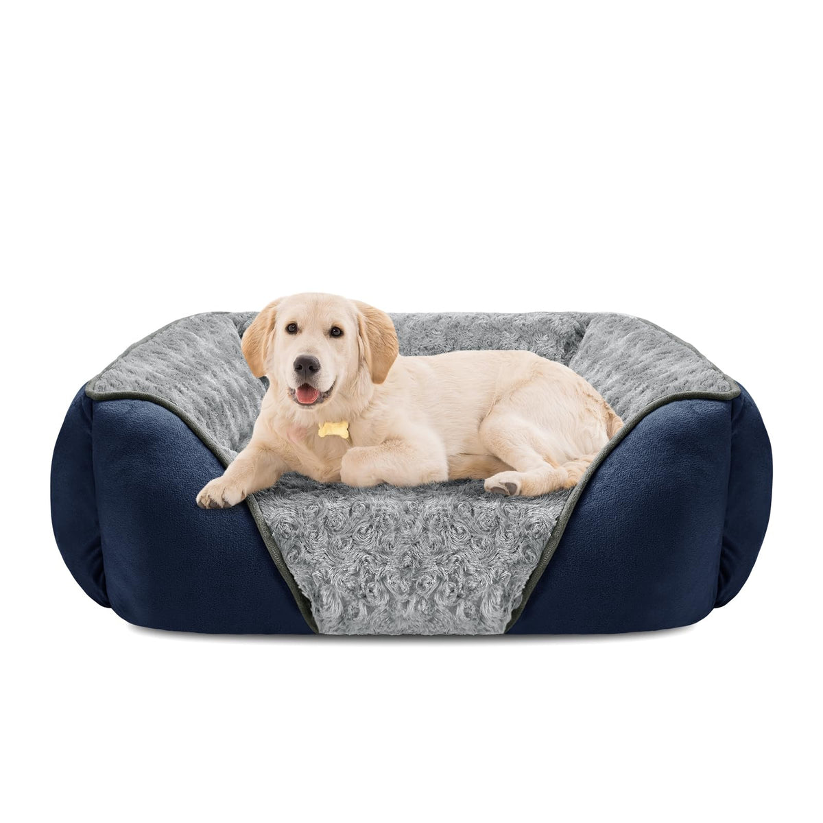 INVENHO Large Rectangle Orthopedic Dog Bed for Medium Small Dogs, Washable Soft Calming Puppy Sleeping Cuddler With Anti-Slip Bottom L(30"x24"x9")