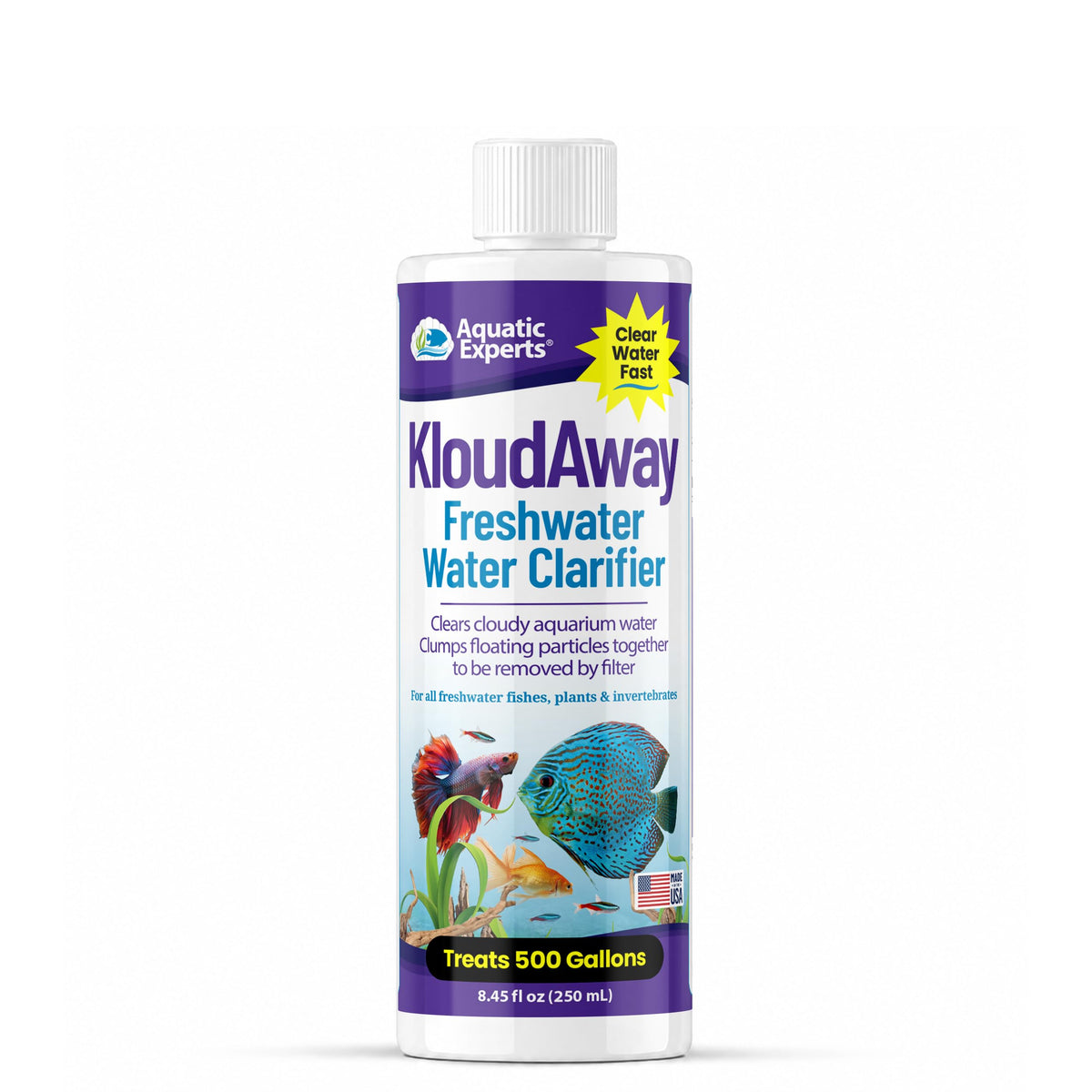KloudAway Freshwater Aquarium Water Clarifier - Clears Cloudy Water, Water Clarifier for Fish Tank, Made in USA, Aquatic Experts, (500 ml)