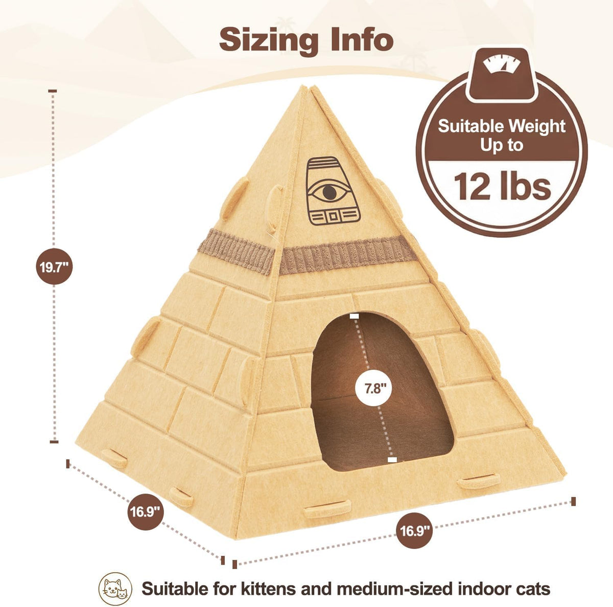Mellownido Cat Cave, Pyramid Felt Cat Scratch House for Indoor Cats