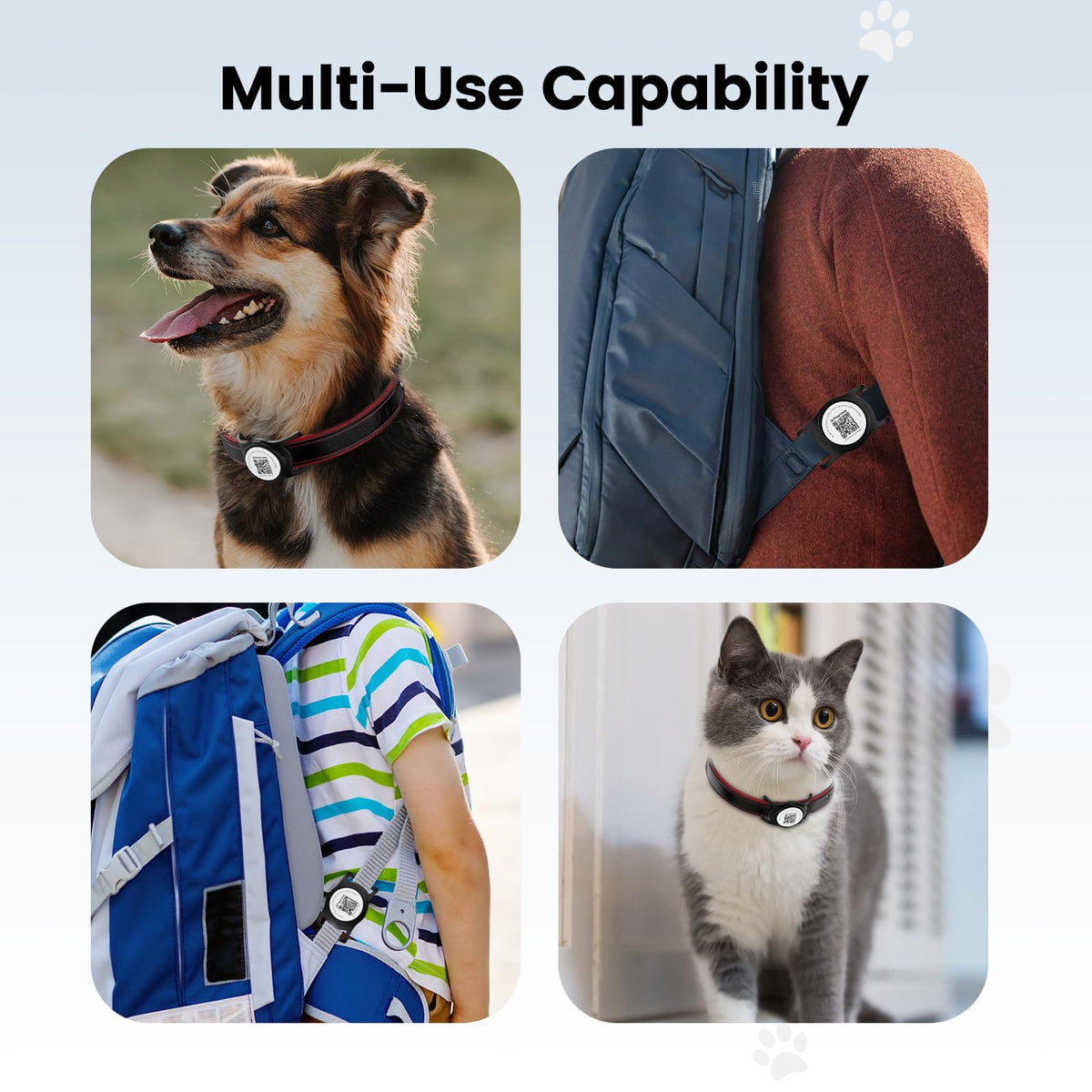 Smart Pet Tracker for Collar - Dog Trackers Location for Pet with Holder, No Monthly Fee, Real-Time Tracking, iOS Only, Long-Lasting, IPX6 Waterproof, Anti-Lost Tracker for Cats, Bag Straps, Black
