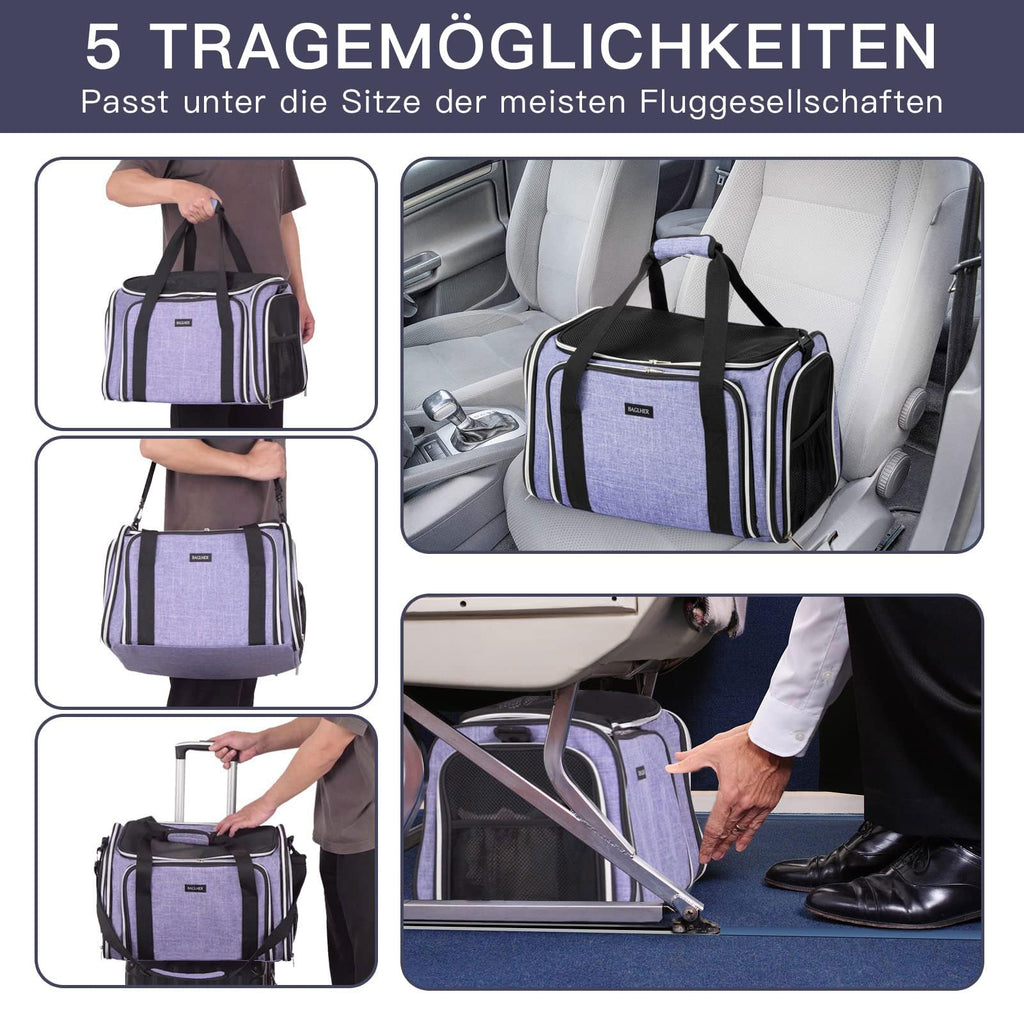 BAGLHER Expandable Cat Carrier with Travel Litter Box, Pet Travel 5 Sides Open Doors 3 Sides, Leak-Proof and Collapsible, for Car, Airplane Trip, Purple