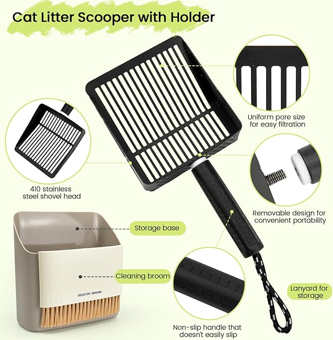 Accesfire Cat Litter Scoop with Holder, Stainless Steel, Non-Slip Handle