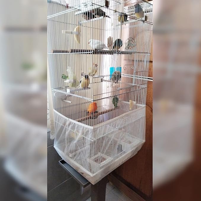 ZARSIO Birdcages Mesh Net Skirt Cover Reusable Stretchy Bird Cage Seed Catcher 35CM (White)