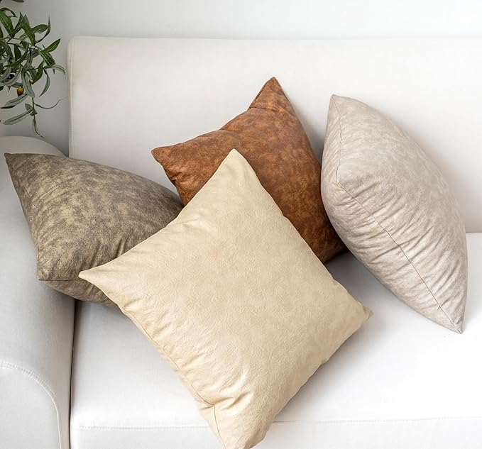 GEGELICA Pack of 4 Neutral Decorative Faux Leather Throw Pillow Covers