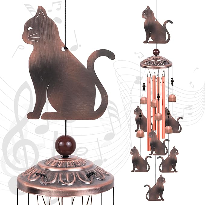 Outdoor Cat Wind Chimes, Gifts for Mom & Grandma & Family, Music Wind Catcher, Mobile Wind Bells, Memorial WindChimes, Blessing Windchime for Garden/Home/Balcony/Lawn/Yard/Indoor/Outside Decoration