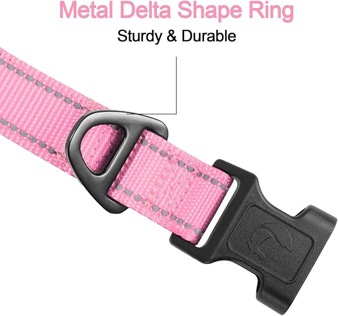 Joytale Reflective Dog Collar, Adjustable Neoprene Padded, Pink XS