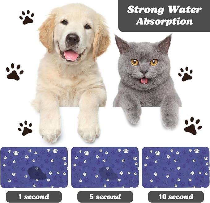Dog Food Mat, Absorbent Water Bowl Mats Cat Pet Feeding Placemats Dark Blue 12 * 20 inch